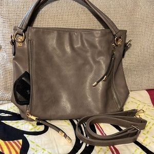 Concealed carry handbag with holster Gray Leather 2 straps shoulder/crossbody